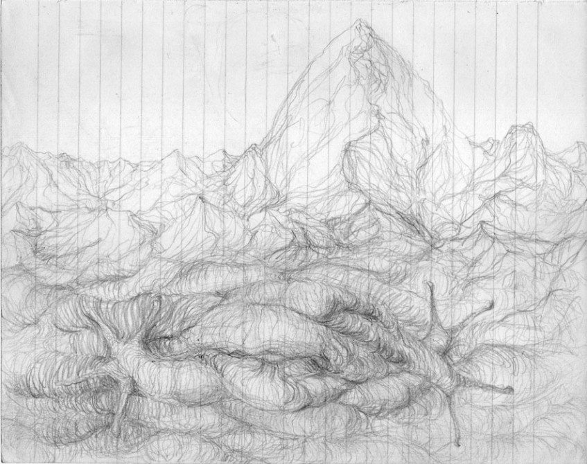 Pencil-drawing-paper-mountain